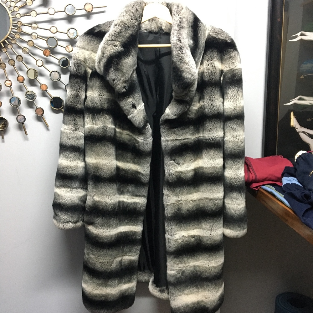 Stripped Faux Fur Coat